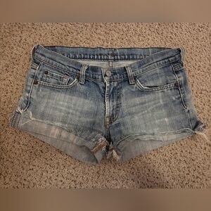 7 For All Mankind Cut Off Cuffed Denim Jean Shorts 7FAM Sz 28
